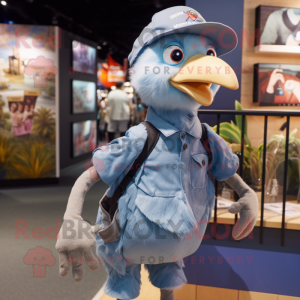 Silver Dodo Bird mascot costume character dressed with a Denim Shorts and Caps