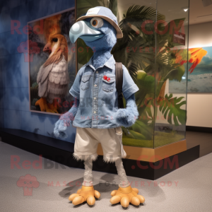 Silver Dodo Bird mascot costume character dressed with a Denim Shorts and Caps