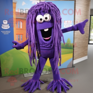 Purple Spaghetti mascot costume character dressed with a Skinny Jeans and Ties