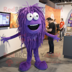 Purple Spaghetti mascot costume character dressed with a Skinny Jeans and Ties