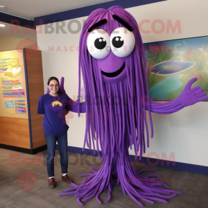 Purple Spaghetti mascot costume character dressed with a Skinny Jeans and Ties