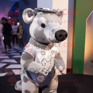 Silver Tapir mascot costume character dressed with a Bodysuit and Scarf clips