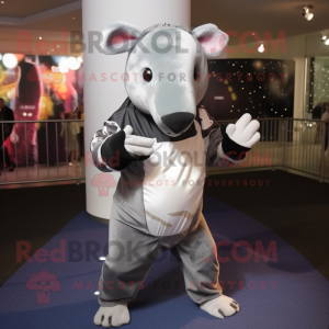 Silver Tapir mascot costume character dressed with a Bodysuit and Scarf clips