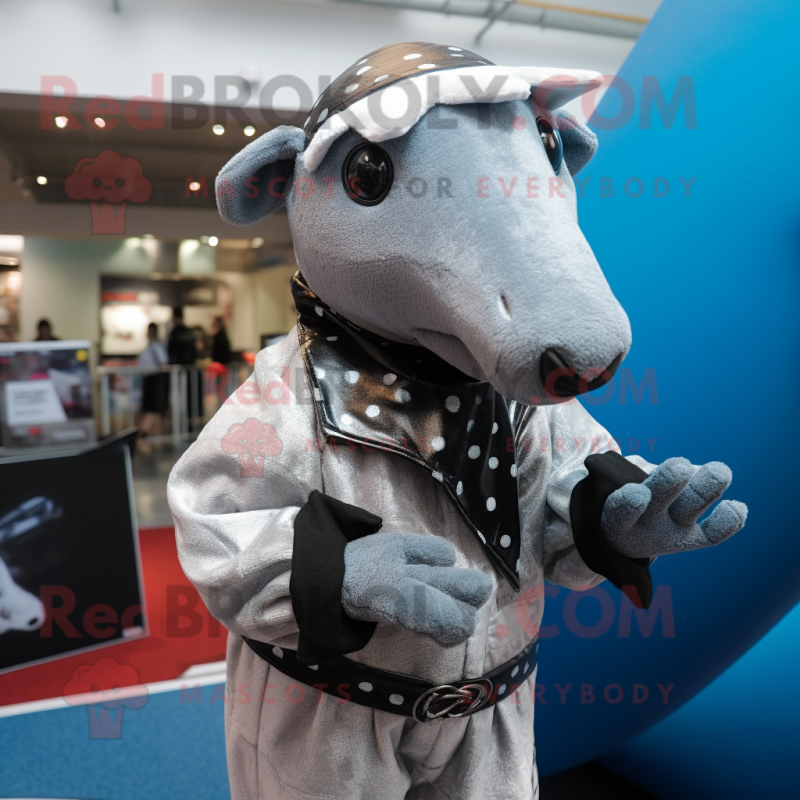 Silver Tapir mascot costume character dressed with a Bodysuit and Scarf clips Silver Tapir mascot costume character dressed with a Bodysuit and Scarf clips