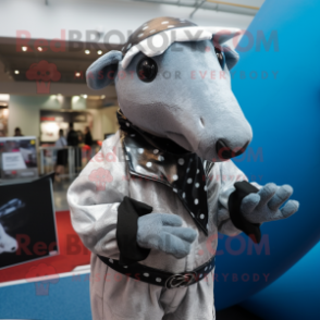 Silver Tapir mascot costume character dressed with a Bodysuit and Scarf clips