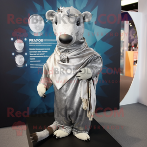 Silver Tapir mascot costume character dressed with a Bodysuit and Scarf clips