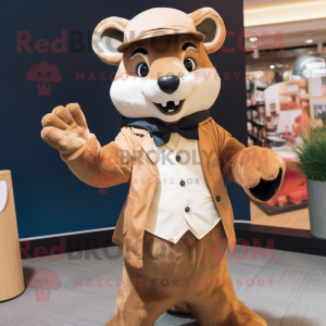 Tan Marten mascot costume character dressed with a Jacket and Ties