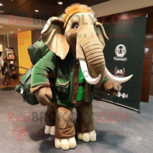 Forest Green Mammoth mascot costume character dressed with a Leather Jacket and Messenger bags