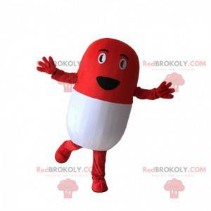 Mascota de la píldora roja y blanca, disfraz de droga -