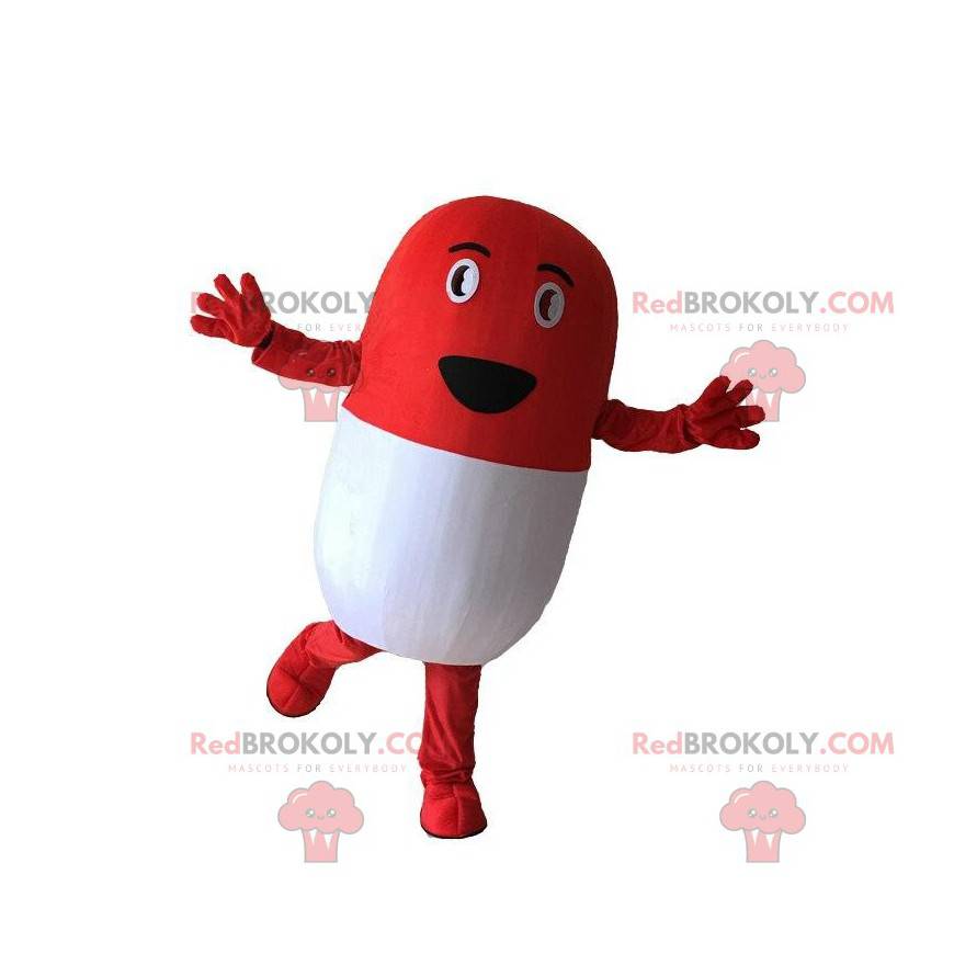 Rød og hvit pille maskot, narkotikadrakt - Redbrokoly.com Rød og hvit pille maskot, narkotikadrakt - Redbrokoly.com