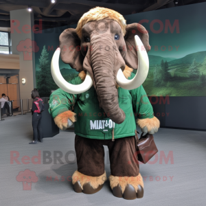 Forest Green Mammoth mascot costume character dressed with a Leather Jacket and Messenger bags