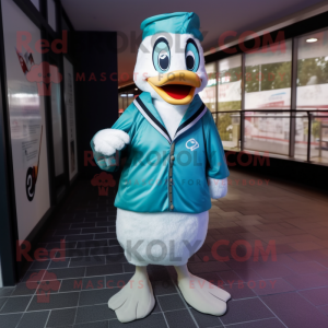 Teal Swans mascot costume character dressed with a Jacket and Wraps