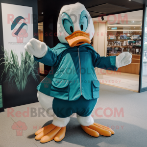 Teal Swans mascot costume character dressed with a Jacket and Wraps