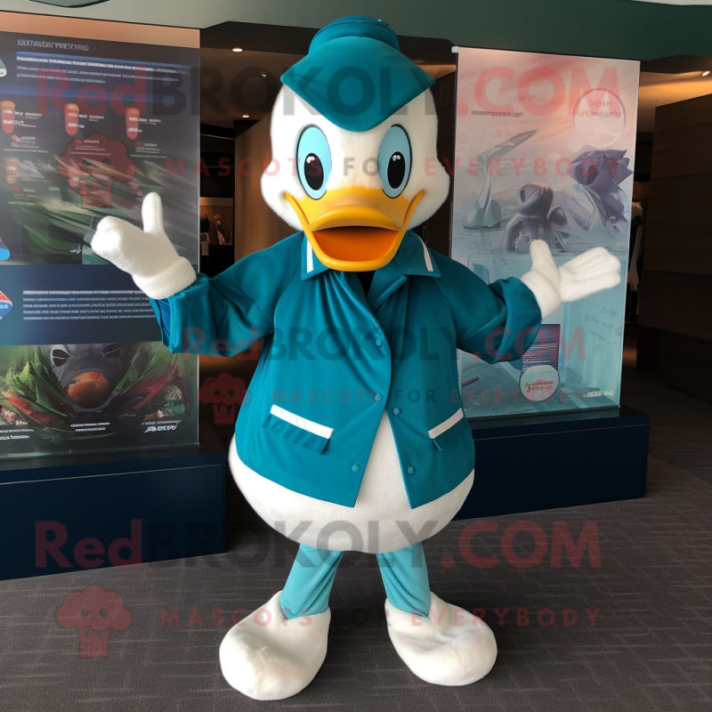 Teal Swans mascot costume character dressed with a Jacket and Wraps