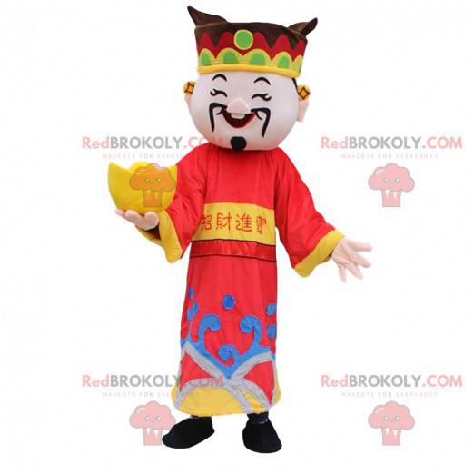 Mascotte d'homme asiatique, dieu de la richesse, costume d'Asie
