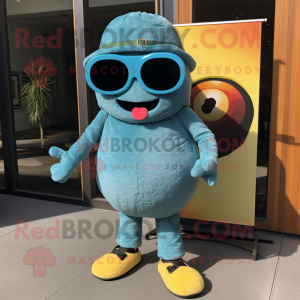 Cyan Burgers mascot costume character dressed with a Corduroy Pants and Sunglasses