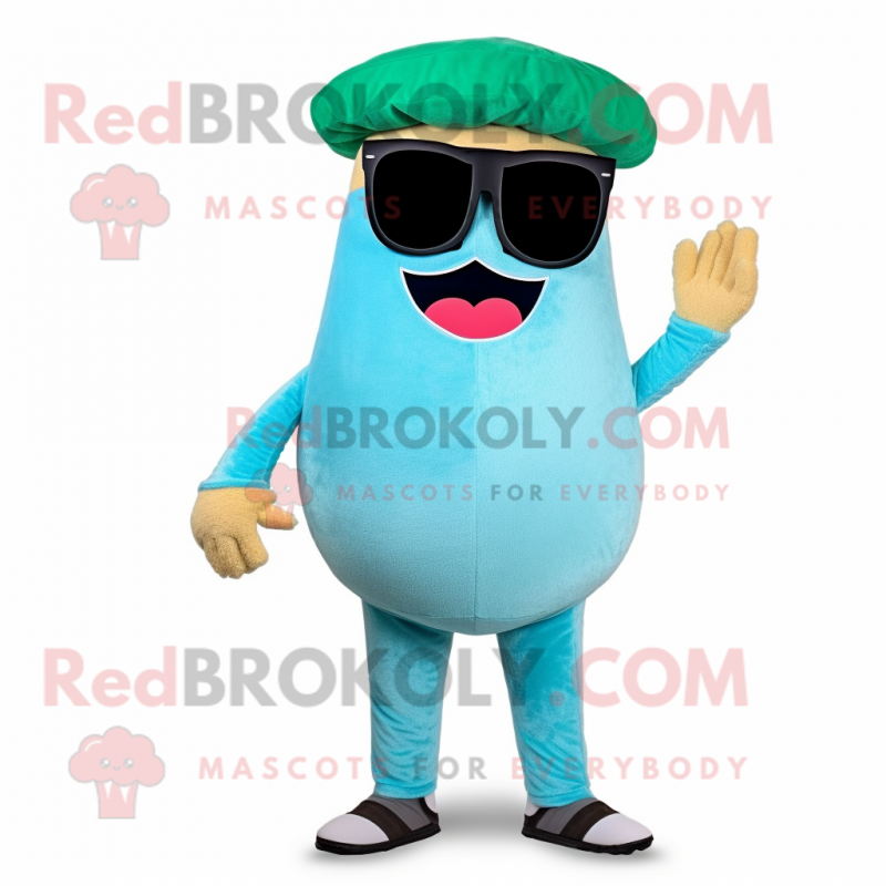 Cyan Burgers mascot costume character dressed with a Corduroy Pants and Sunglasses