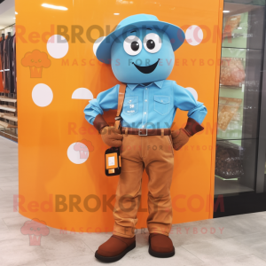 Orange Chocolate Bar mascot costume character dressed with a Chambray Shirt and Bracelet watches