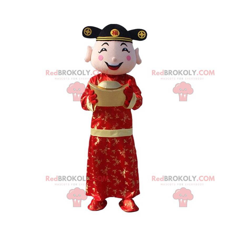 Disfraz de hombre asiático, dios de la riqueza, mascota