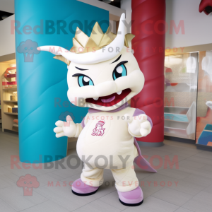 Cream Dragon mascot costume character dressed with a Leggings and Beanies