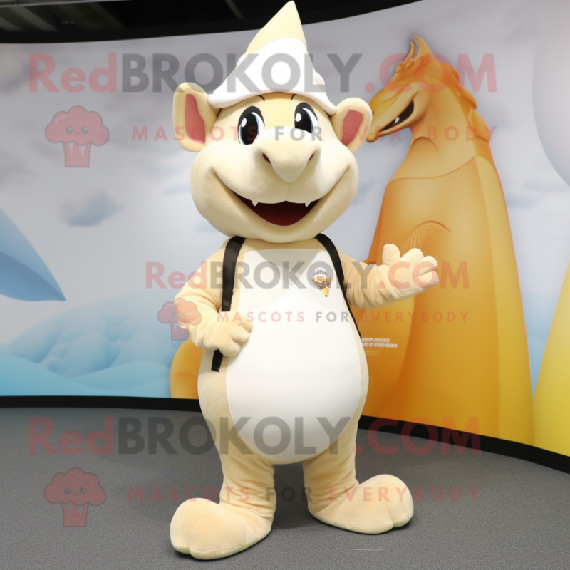 Cream Dragon mascot costume character dressed with a Leggings and Beanies Cream Dragon mascot costume character dressed with a Leggings and Beanies