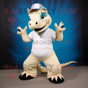 Cream Dragon mascot costume character dressed with a Leggings and Beanies