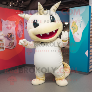 Cream Dragon mascot costume character dressed with a Leggings and Beanies