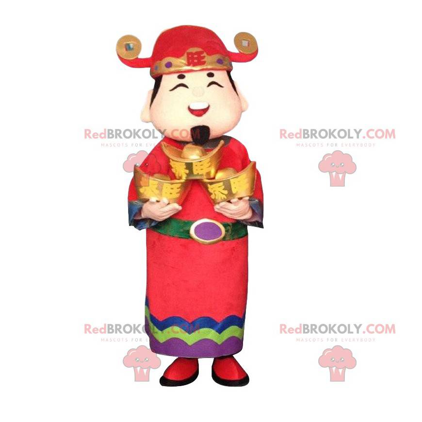 Disfraz de hombre asiático, dios de la riqueza, mascota