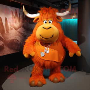 Orange Yak mascot costume character dressed with a V-Neck Tee and Anklets