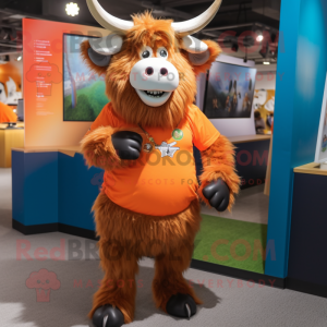 Orange Yak mascot costume character dressed with a V-Neck Tee and Anklets