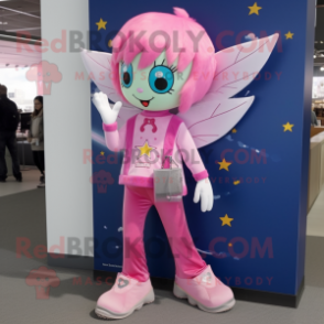 Pink Tooth Fairy mascot costume character dressed with a Flare Jeans and Scarf clips