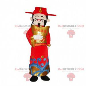 Asiatisk mand maskot, rigdomens gud, asiatisk kostume -