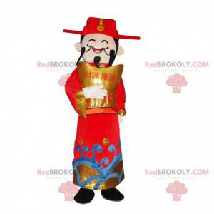 Mascote do homem asiático, deus da riqueza, traje asiático -