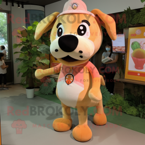Peach Dog mascot costume character dressed with a Romper and Headbands