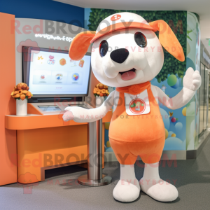 Peach Dog mascot costume character dressed with a Romper and Headbands