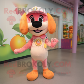 Peach Dog mascot costume character dressed with a Romper and Headbands