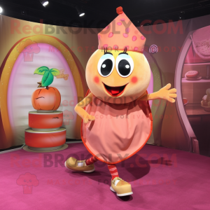 Peach Contortionist mascot costume character dressed with a Dress Pants and Coin purses
