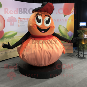 Peach Contortionist mascot costume character dressed with a Dress Pants and Coin purses