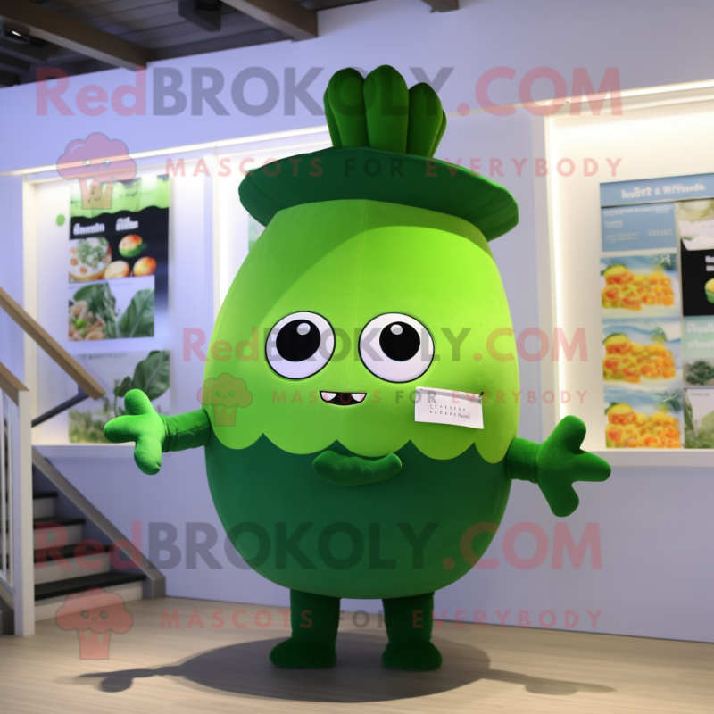 Forest Green Turnip mascot costume character dressed with a One-Piece Swimsuit and Beanies