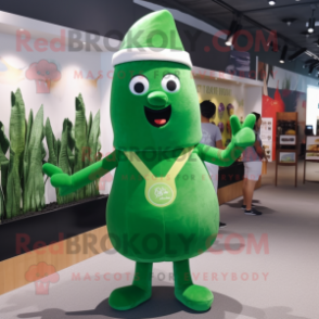 Forest Green Turnip mascot costume character dressed with a One-Piece Swimsuit and Beanies