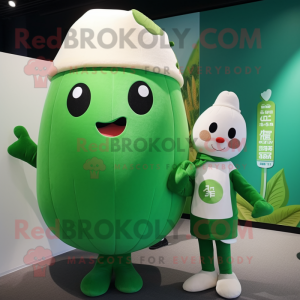 Forest Green Turnip mascot costume character dressed with a One-Piece Swimsuit and Beanies