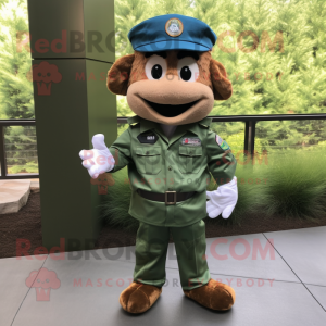 Forest Green Green Beret mascot costume character dressed with a Chambray Shirt and Foot pads