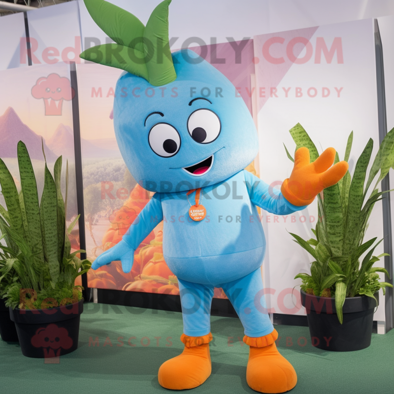 Cyan Carrot mascot costume character dressed with a Flare Jeans and Cufflinks