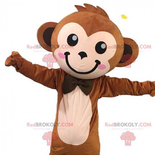 Mascotte scimmia marrone carino ed elegante, costume da scimmia