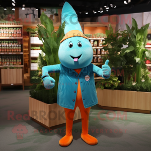 Cyan Carrot mascot costume character dressed with a Flare Jeans and Cufflinks