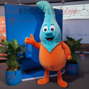 Cyan Carrot mascot costume character dressed with a Flare Jeans and Cufflinks