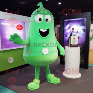 Green Ghost mascot costume character dressed with a Bikini and Lapel pins