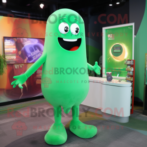 Green Ghost mascot costume character dressed with a Bikini and Lapel pins