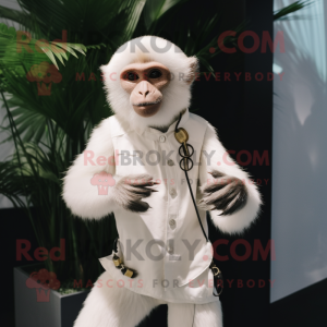 White Capuchin Monkey mascot costume character dressed with a Trousers and Bracelet watches