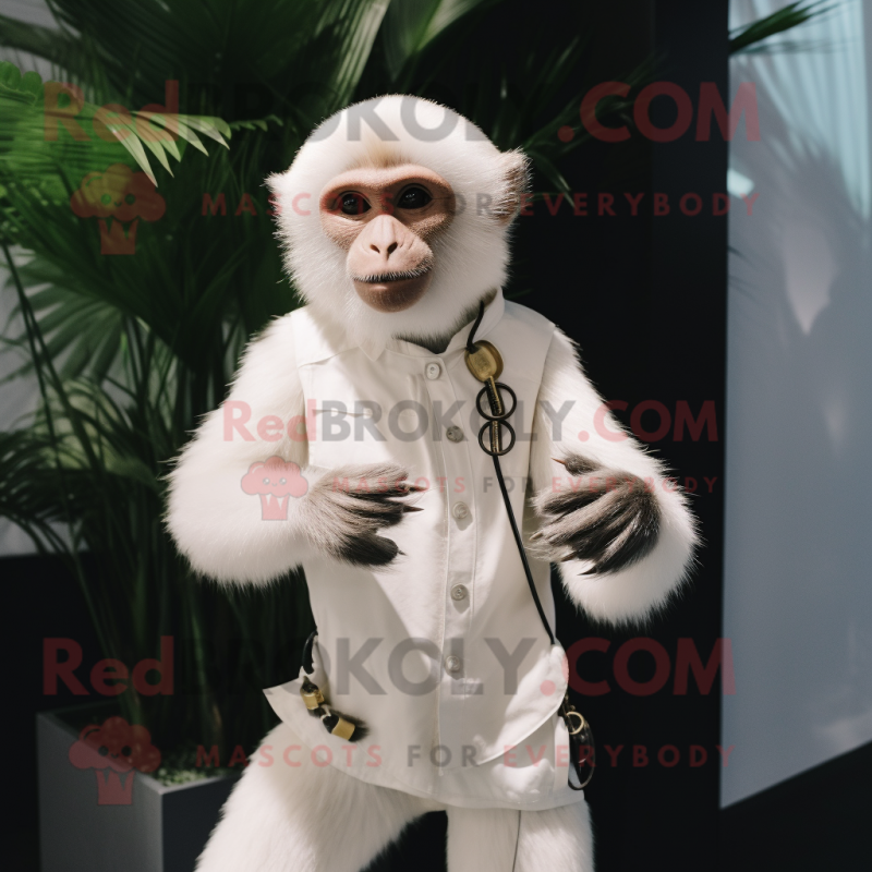 White Capuchin Monkey mascot costume character dressed with a Trousers and Bracelet watches